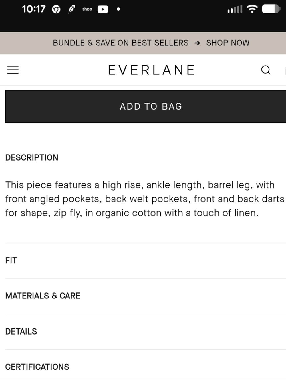 NWT Everlane The Everywhere Pant Pleated Barrel Leg Black Organic Cotton Size 12 - Picture 13 of 15